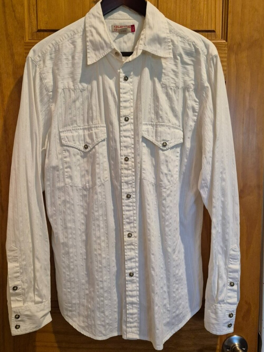 Guess Long Sleeve White Pearl Snap Shirt